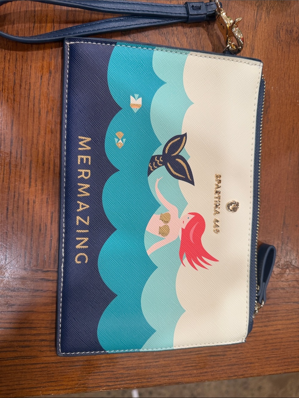 Spartina 449 Mermaid Wristlet Clutch in Navy, Teal & Cream
